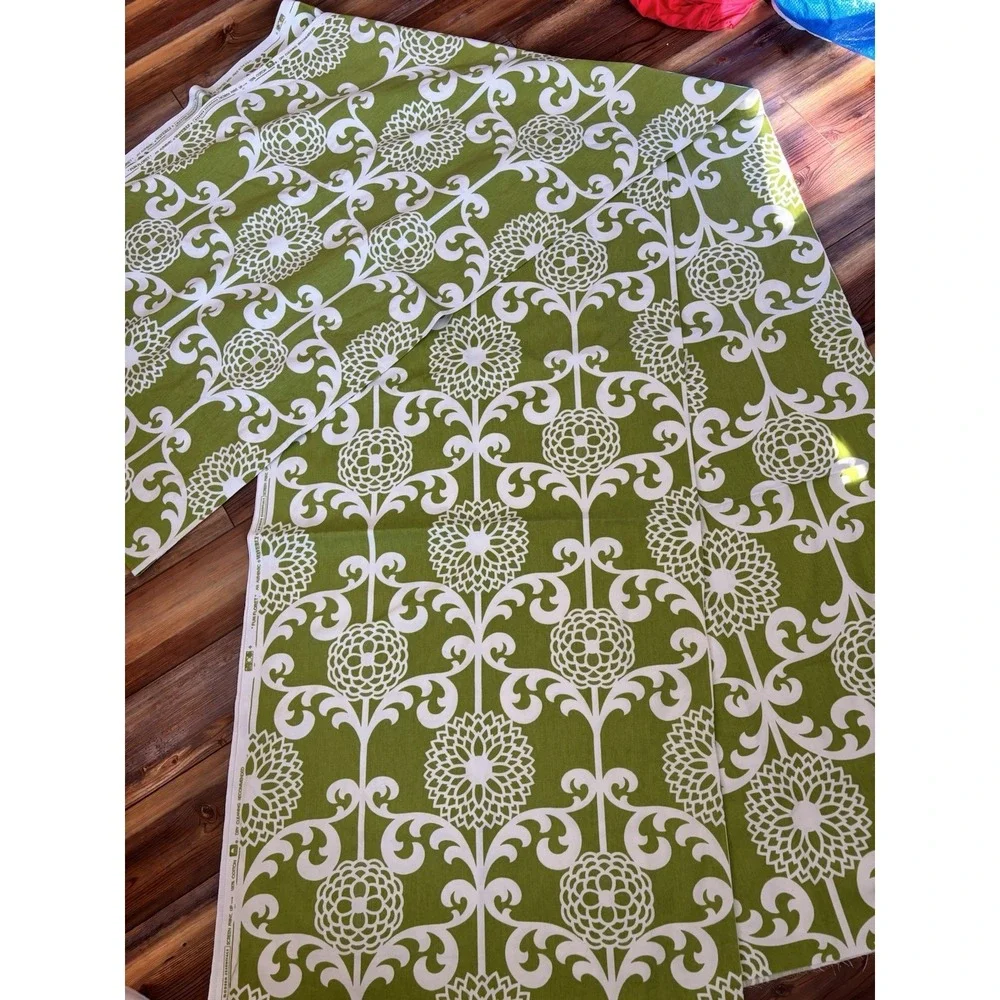 Waverly FUN FLORET MCM Floral Scroll Green Cotton Drapery Upho Fabric 56w X 6yds